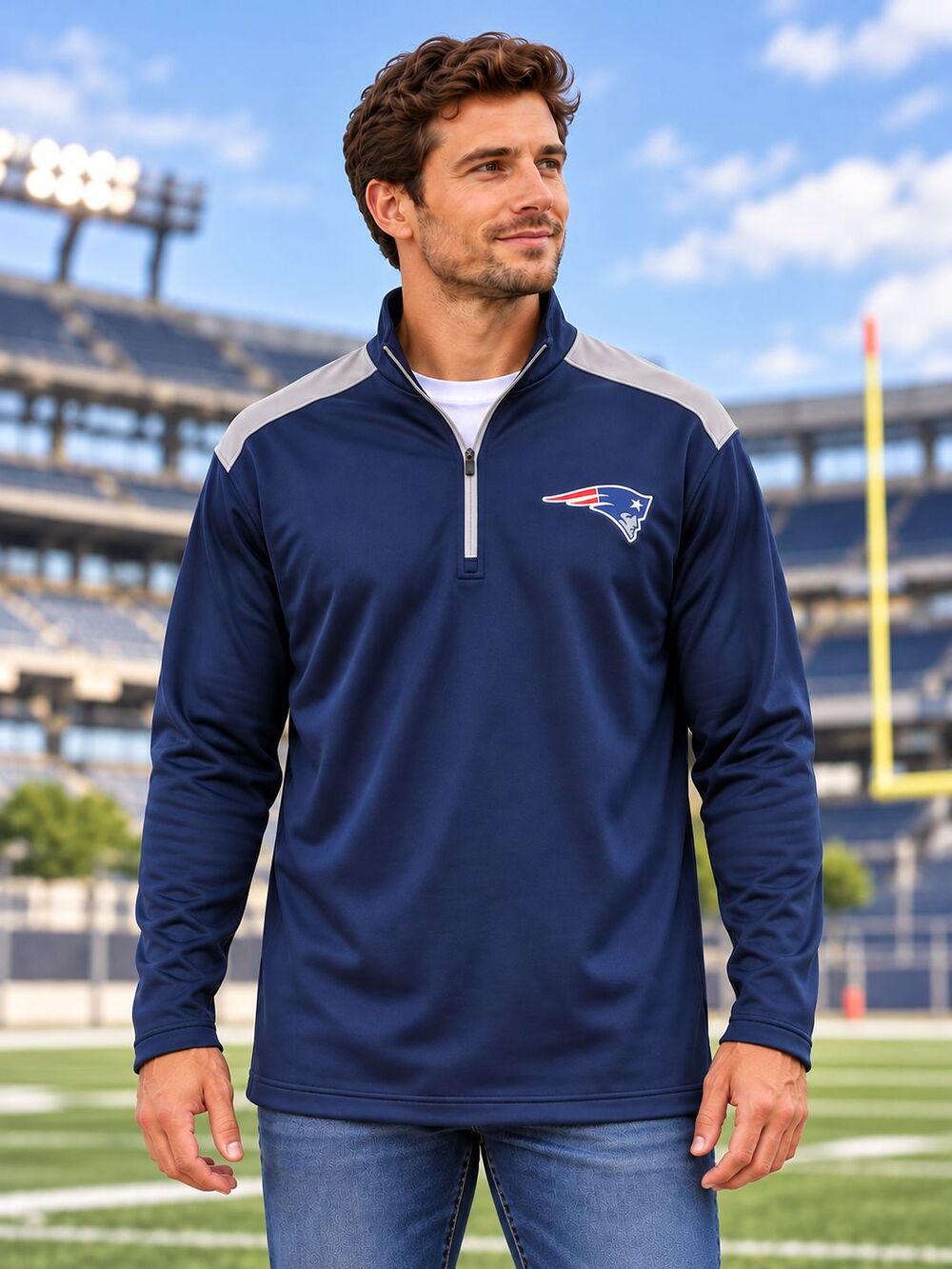 New England Patriots NFL Mens XL Quarter Zip Pullover Jacket Navy Gray NWT